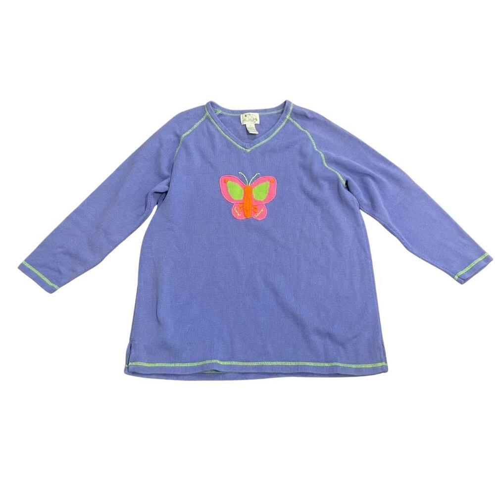 Vintage Quacker Factory Novelty Embroidered Butterfly V-Neck Sweater SZ 1X